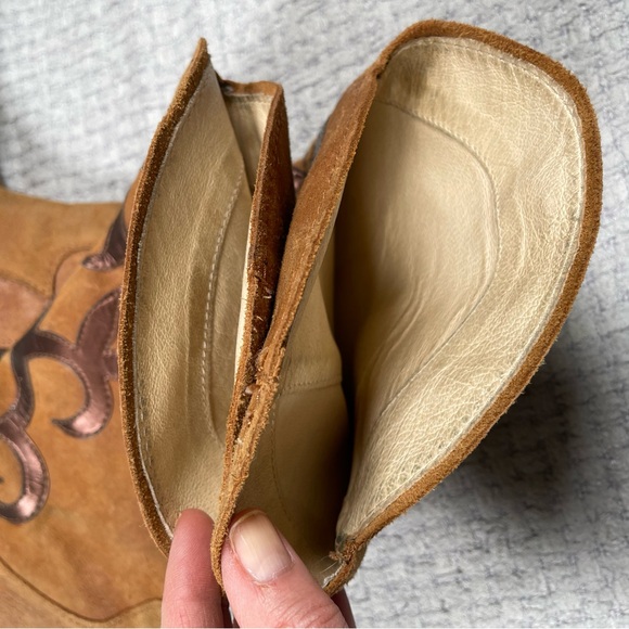 Vtg Nine West Brown Hippie Boho Western Cowboy Pull On Leather Boots Size 38 - Picture 11 of 14